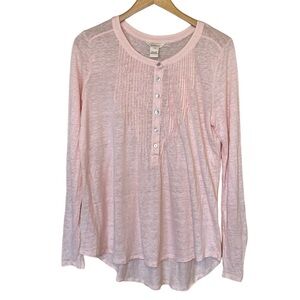 Sundance 100% Linen Pink Long Sleeve Popover Top M